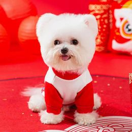 Dog Apparel Dragon Print Traction Sweatshirt Teddy Winter Warm Clothes Bichon Frise Small Year Pullover Soft