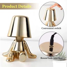 Italy Little Golden Man Table Lamp Touch Switch LED Night Light Coffee Shop Bar Bedroom Decor Reading Lamp Mother's Day Gift