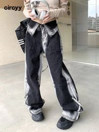 Women's Jeans Baggy Women High Waisted 2024 Fall Cuffs Gradient Loose Wide Leg Pants Streetwear Fashion Designer Y2k Trousers