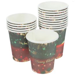 Disposable Cups Straws 32 Pcs Thicken Paper Water Glasses Drinking Ice Cream Coffee Christmas