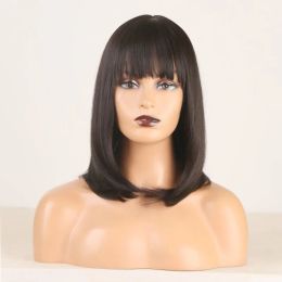 Wigs FANXITION Synthetic Wigs with Bangs Black Short Straight Shoulder Length None Lace Wig Heat Fiber Hair Cosplay Wigs