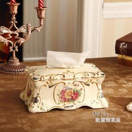 Window Stickers European-style Luxury Ceramic Tissue Box Pumping Tray Upscale Vintage Garden Ornaments Home Decoration Living Room
