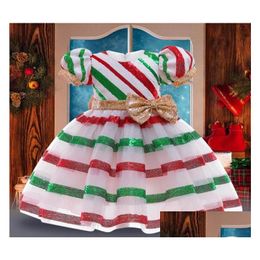 Girls Dresses New Christmas Sequin Bowknot Dress Stripe Party Kids Princess Formal Girl Ball Gown Drop Delivery Baby Maternity Clothin Dhfg2