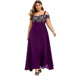 Casual Dresses Women Plus Size Cold Shoulder Floral Lace Maxi Party Evening Camis Summer Long Dress L-5XL Robe Vestidos Mujer