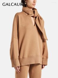 Women's Hoodies GALCAUR Minimalist Loose Hollow Out Sweatshirt For Women Scarf Collar Long Sleeve Autumn Casual Solid Sweatshirts Female