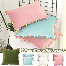 Pillow Soft Velvet Cover Decor Ball Tassel Throw Case Solid Colour Luxury Home Living Room Sofa Seat Pillowcase