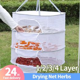 Hangers 4 Layer Drying Net Herbs With Zips Removable Folding Anti- Windproof Hook Fine-Grained Grid For Flowers Buds Plants Organiser