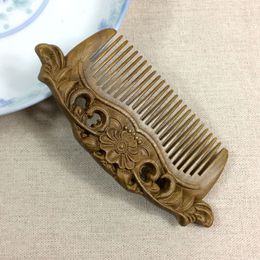 Noble Flower and Wood Combs Green Sandalwood Combs Hairdressing Tools Sandalwood Combs Hollow Double-sided Carving Hair Massage Combs