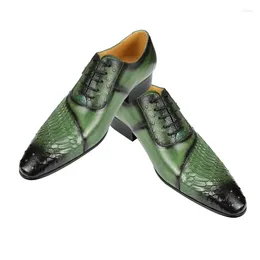 Dress Shoes For Mens Luxury Genuine Leather Design Green Business Wedding Formal Black Lace Up Pointed Toe Oxfords