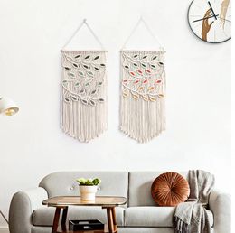 Tapestries Tapestry Leaves Hand-woven Tassels Background Fabric Living Room Bedroom Balcony Hanging Home Wall Decorations