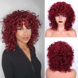 Wigs JUNSI Short Curly Synthetic Wig Natural Wigs Red Wine Pink Yellow Orange American Woman Cosplay