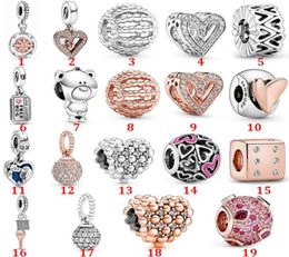 Exquisite 925 Sterling Silver Fit Bracelet Charms Valentine's Day Rose Gold Bright Hand-painted Love Beads Love Heart Blue Crysta Charm For DIY Beads Charms9824770