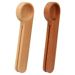 Coffee Scoops Dual Use Wooden Scoop Durable Reusable Chip Bag Clips Tablespoon Food Package Sealer Creative Kitchen Accessories