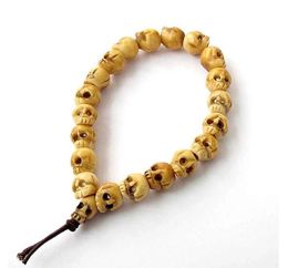 Bangles EASTCODE Charming Mens Ox Bone Carved Skull Beads Buddhist Prayer Wrist Mala Bracelet
