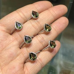 Cluster Rings 1Pc Fengbaowu Natural Moldavite Water Drop Ring 925 Sterling Silver Resizable Reiki Healing Stone Fashion Jewellery Gift For