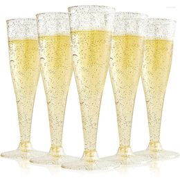 Disposable Cups Straws 5Pcs Champagne Glitter Gold Powder Transparent Cocktails Cocktail Wine Glasses Wedding Party Bar Supplies