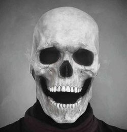 Full Head Skull Mask Helmet With Movable Jaw Masques Entire Realistic Latex Scary Skeleton Z L2205307065968