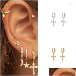 Hoop Huggie Earrings Cross Pendant Fashion For Women Gold Color Crystal Ear Buckle Cartilage Piercing Jewelry Accessories Kbe311 Drop Otesa