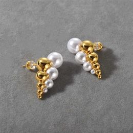 Stud French INS Beaded Embedding Size Pearl Earrings For Women Personalised Unique Fashion Charm Jewellery Q240402