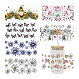 Window Stickers UV DTF Transfer Sticker Flower For The 16oz Libbey Glasses Wraps Cup Can DIY Waterproof Easy To Use Custom Decals D6882