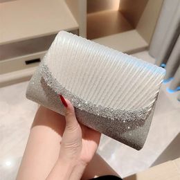 Glitter Silver Evening Bags Fashion Chain Sequins Clutch Purse Wedding Banquet 240402