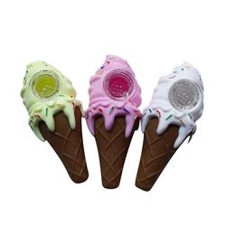 Ice cream silicone pipes smoking water bongs hand pipes with thick glass bowl spoon pipe Colourful wholasale factory
