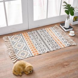 Carpets Nordic Style Cotton Thread Woven Floor Mat Printed Fringe Household Living Room Bedroom Bedside Carpet