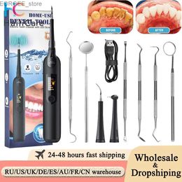 Oral Irrigators LED Electric Sound Wave Scaler Toothbrush Set Staining Dental Calculus Removal Teeth Cleaning Teeth Whitening Oral Rinsing Care Tool Y240329