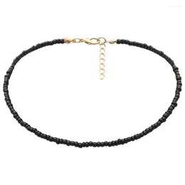 Pendant Necklaces 1Pc Individual Character Beaded Single - Layer Necklace Simple Colour Rice Bead (Black)