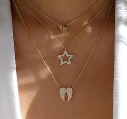 Pendant Necklaces Rhinestone Angel Wing Necklace For Women Crystal Heart Butterfly Choker Gold Colour Layered Collier Femme Bijoux2032118