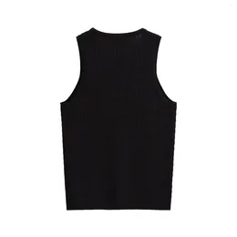 Women's T Shirts Withered French Textured Knit Tank Top T-shirt Fashion Ladies Black Colour Simple Basic Sleeveless Tshirt Women