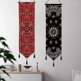 Tapestries American Style Ethnic Retro Cashew Flower Room Decor Double Layer Tassel Tapestry Decoration Wall Hanging Macrome