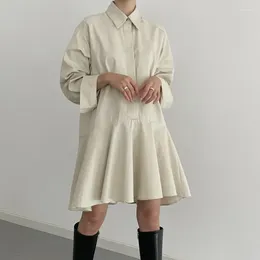 Casual Dresses SuperAen 2024 Korean Chic Autumn Loose Single Breasted Lapel Ruffled Edge Doll Shirt Dress