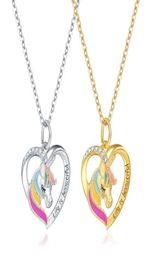 10Pcs New Unicorn heart Necklaces Coloured Dripping oil pendant Necklaces for teenage woman Jewellery gift T10418641461849125