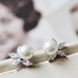 Stud Earrings Huitan Dainty Imitation Pearl Fancy Flower Shaped Ear Accessories For Women Daily Wear Fashion Jewellery
