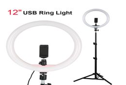 Dimmable Studio Pography Lighting 12quot Selfie Ring Light With 11m Tripod Stand Phone Holder For LiveMakeup Phone Camera5508633