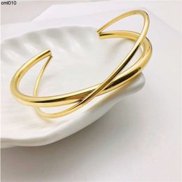 Crossed Minimalist Open Bangle Womens Gold Fashionable Stainless Steel Internet Celebrity Personalised Bracelet Accessory with the Same Style G34e