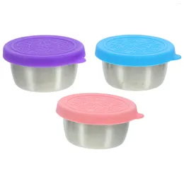 Plates 3 Pcs Salad Dressing Stainless Steel Sauce Cup Travel Containers With Lids 304 Snack