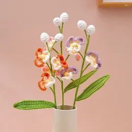 Decorative Flowers 1Pc Finished Crochet Hand-knitted Butterfly Orchid Flower Bouquet Artificial Phalaenopsis For Wedding Party Decor