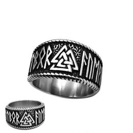Band Rings Wholesale Norse Viking Rune Odin Symbol Ring Stainless Steel Jewelry Classic Celtic Knot Amulet Motor Biker Mens Ring SWR0850 Q240402