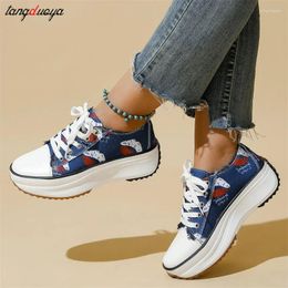 Casual Shoes Women's Sports 2024 Spring Autumn Round Toe Thick-soled Lace-up Canvas Outdoor Running Women Vulcanized