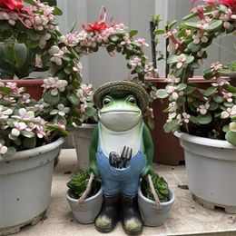 Garden Decorations Frog Figurine Animal Statue Ornament Flowerpot Succulents Flower Pot Creative Home Decoration Desktop Green Plant