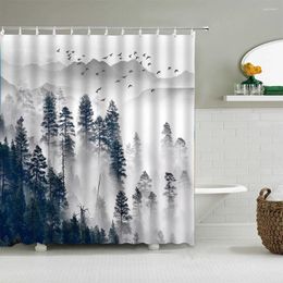 Shower Curtains Chinese Ink Landscape Style Curtain Scenic Pattern Waterproof Fabric Bath Washable Bathroom