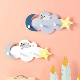 Hooks Creative Cloud Cartoon Wood Hook Wall Hanging Door Hat Coat Bathroom Decoration Star And Moon Four