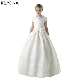 Arrival Flower Girl Dress First Communion Dresses For Girls Short Sleeve Belt With Flowers Customised 240325