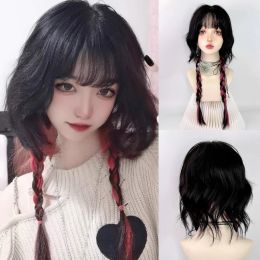 Wigs VICWIG Ombre Black Red Long Synthetic Wig Women Jellyfish Natural Cosplay Lolita Wigs with Bangs Hair for Daily Party