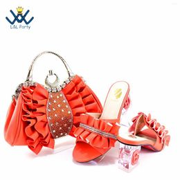 Dress Shoes 2024 Spring Arrivals African Women Matching Bag Set In Orange Colour NoveltyStyle Comfortable Heels For