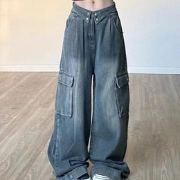 Women's Jeans American Vintage Baggy Women Autumn Winter Denim High Street Y2k Cargo Pants Design Straight Tube Loose Wide Clothes