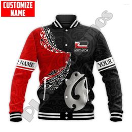 Men's Jackets Custom Name Country Flag Zealand Aotearoa Maori Tattoo Retro Overcoat 3DPrint Funny Harajuku Button Cotton Baseball Jacket K