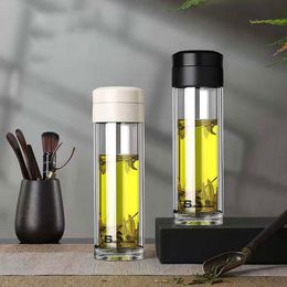 Drinkware Double glass cup Double high borosilicate glass cup teacups with tea press open cover, convenient for drinking tea